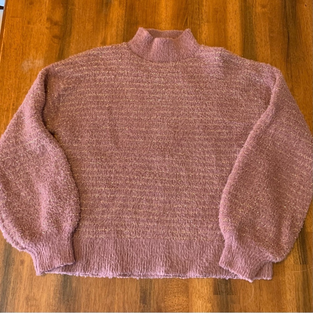 Liz Claiborne Sweater Large Mauve mock Turtleneck Sweater Balloon Sleeve Soft
